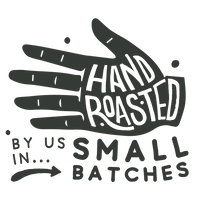 A graphic of the words hand roasted by us in small batches