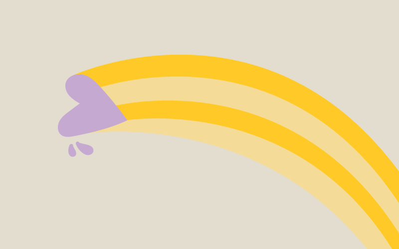 A purple heart with a yellow trail as it shoots across the image