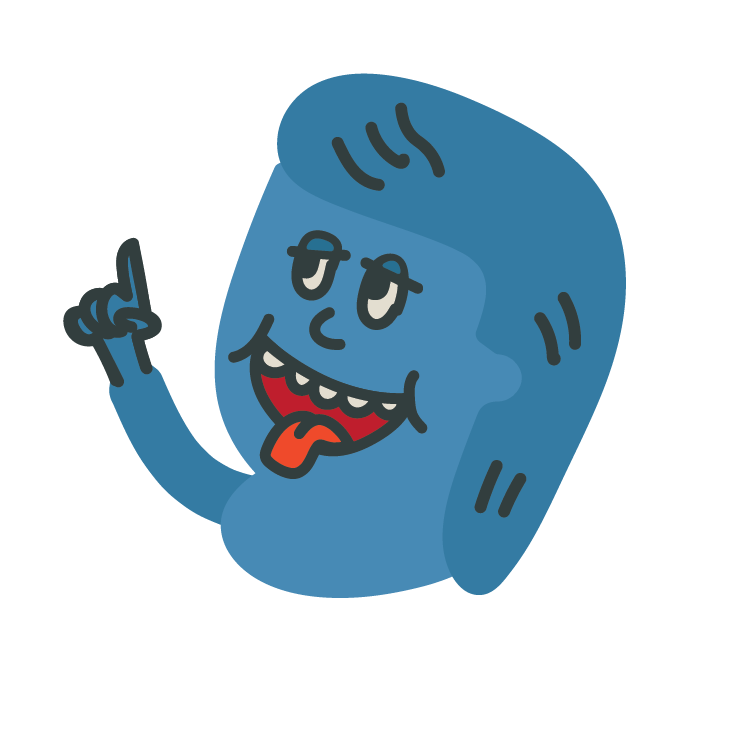 A cartoon image of the Decaf Coffee Club Character - Otto, who is blue and has their tongue out.