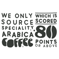 graphic text reading we only source speciality arabica coffee which is scored 80 points or above