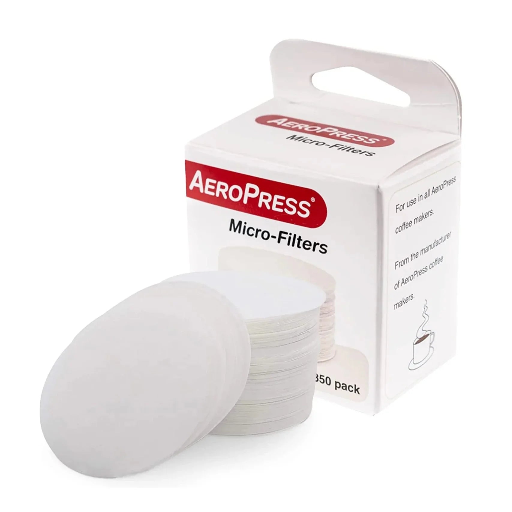 The aeropress micro filters box and a pile of the filters loose