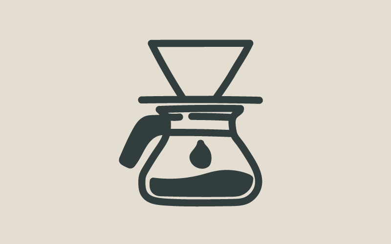 A cartoon image of a filter coffee maker dripping coffee into the jug