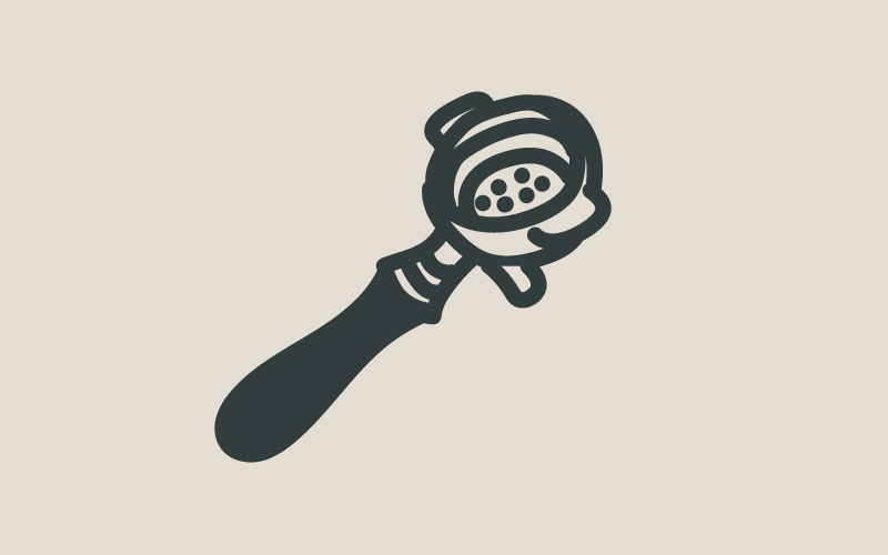 A cartoon image of a portafilter used in an espresso machine